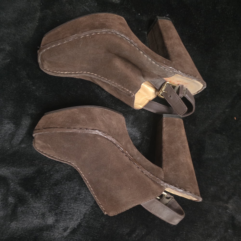 Michael Kors Brown Suede Platform Slingback Mules